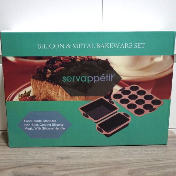 NEW! Servappetit 3 Piece Non-Stick Bakeware Silicon and Metal Set - Picture 1 of 7